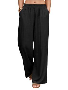 Linen Wide Leg Palazzo Pants Women Summer Flowy Casual with Pockets